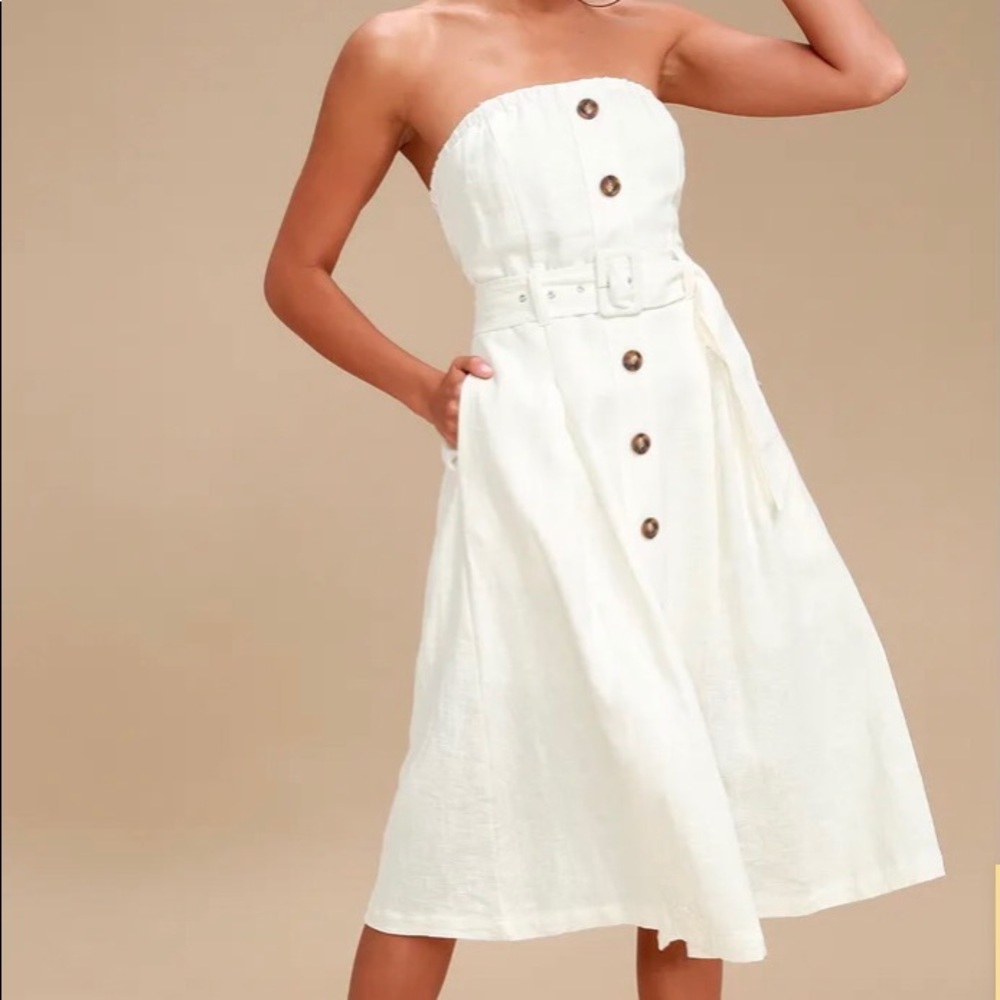 Zoie White Belted Midi Dress